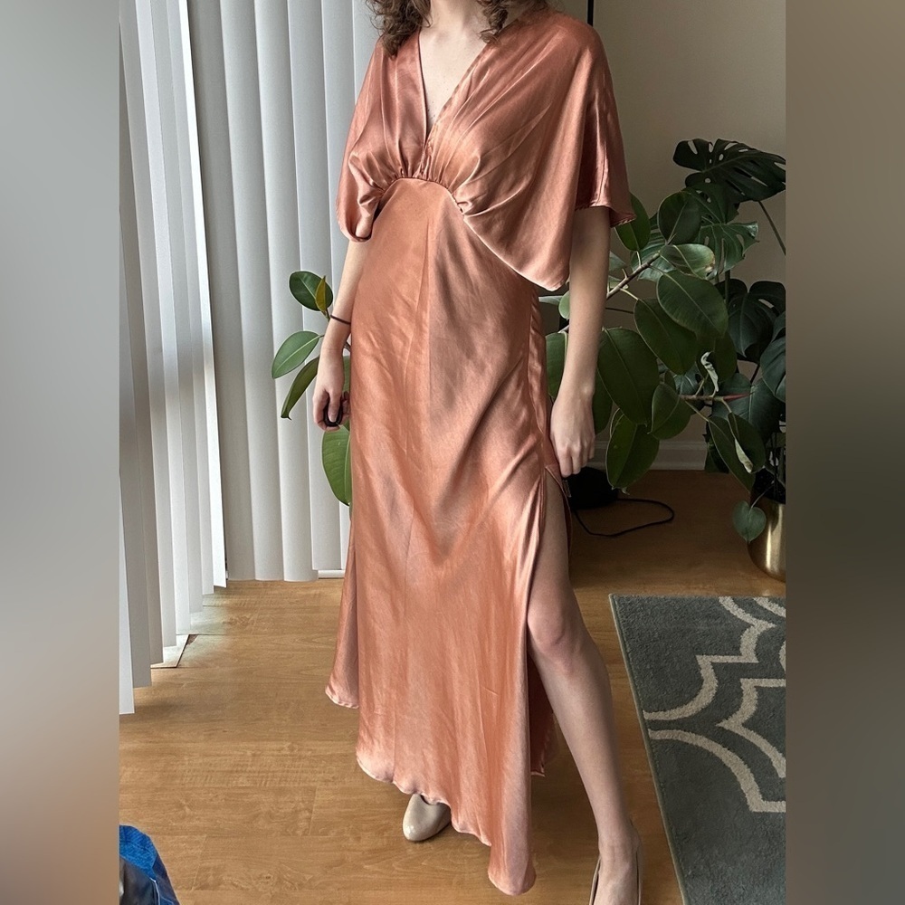 Dress Forum Reflection Blouson Dress in Golden Sand/Orange, Satin Maxi, Large - Picture 10 of 14